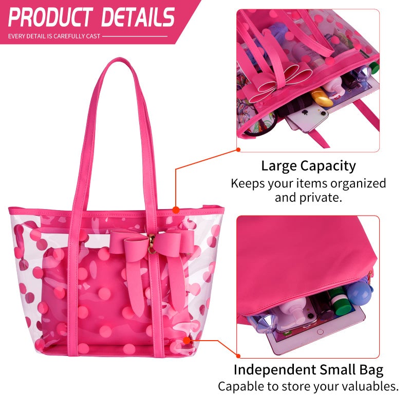 PG6 Women Waterproof PVC Clear Tote Bags Shoulder Handbag Beach Bag Shopping Work Bag - Image 3